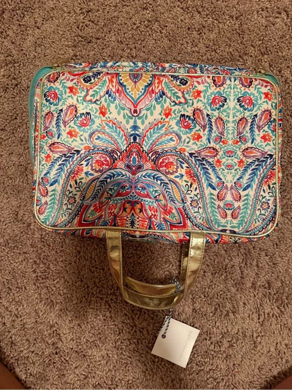 Paisley Make-Up Tote in Teal, Pink, Blue and Gold